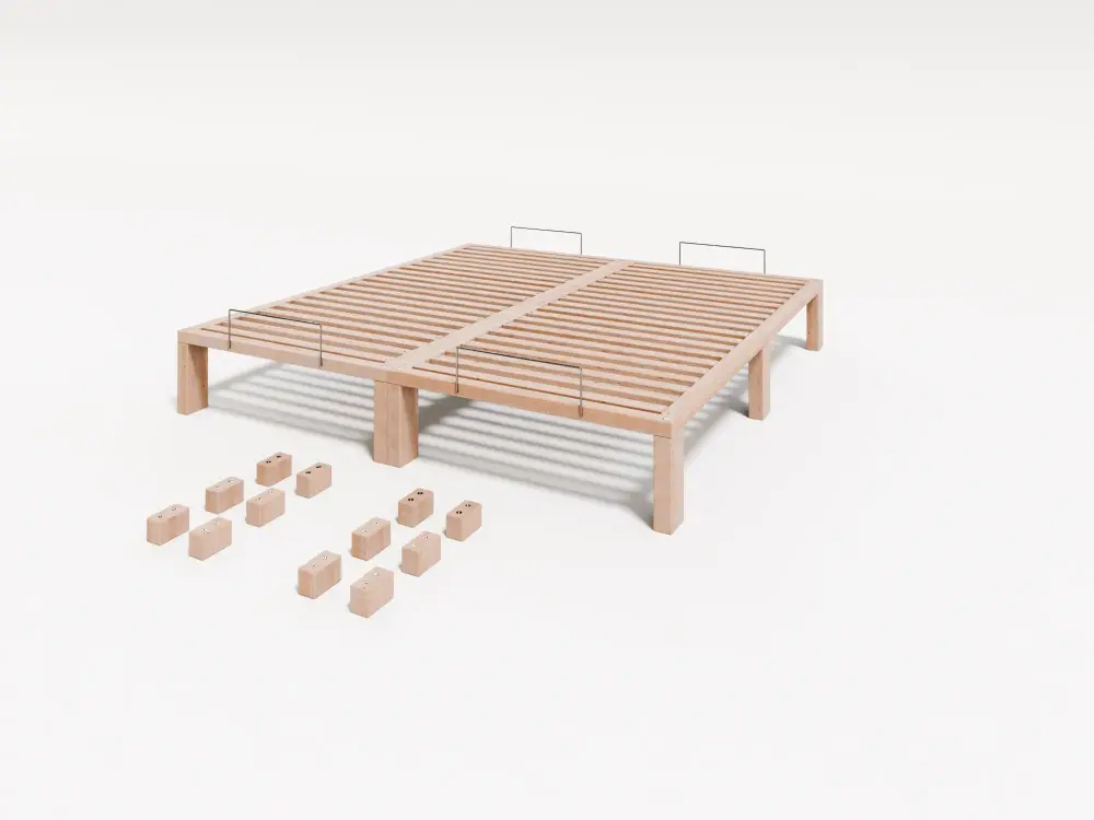 Artikelbild 2 des Artikels “Gigapur G56 Doppelbett 180x200 cm | Kiefer massiv naturbelassen | Mit 2x Fuß-Set (25 cm & 6 cm Montessori-Höhe) | Flexibles Bodenbett & Kleinkindbett 200 | 180 | Fuß 6cm Rahmen 4cm Gesamt 10cm“